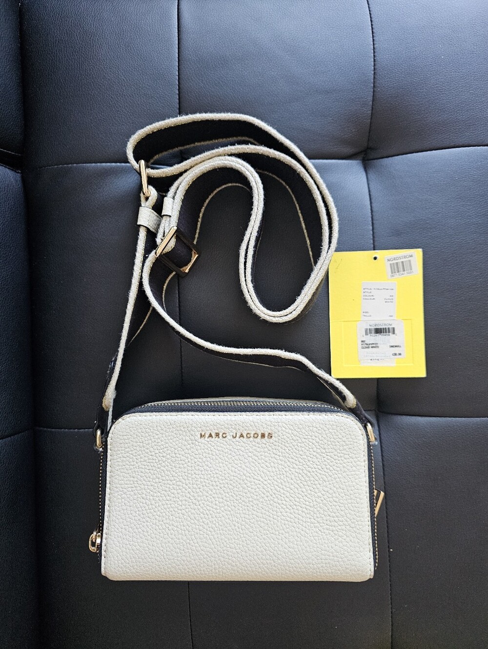 Authentic Marc Jacobs White Pebbled Leather Crossbody Bag